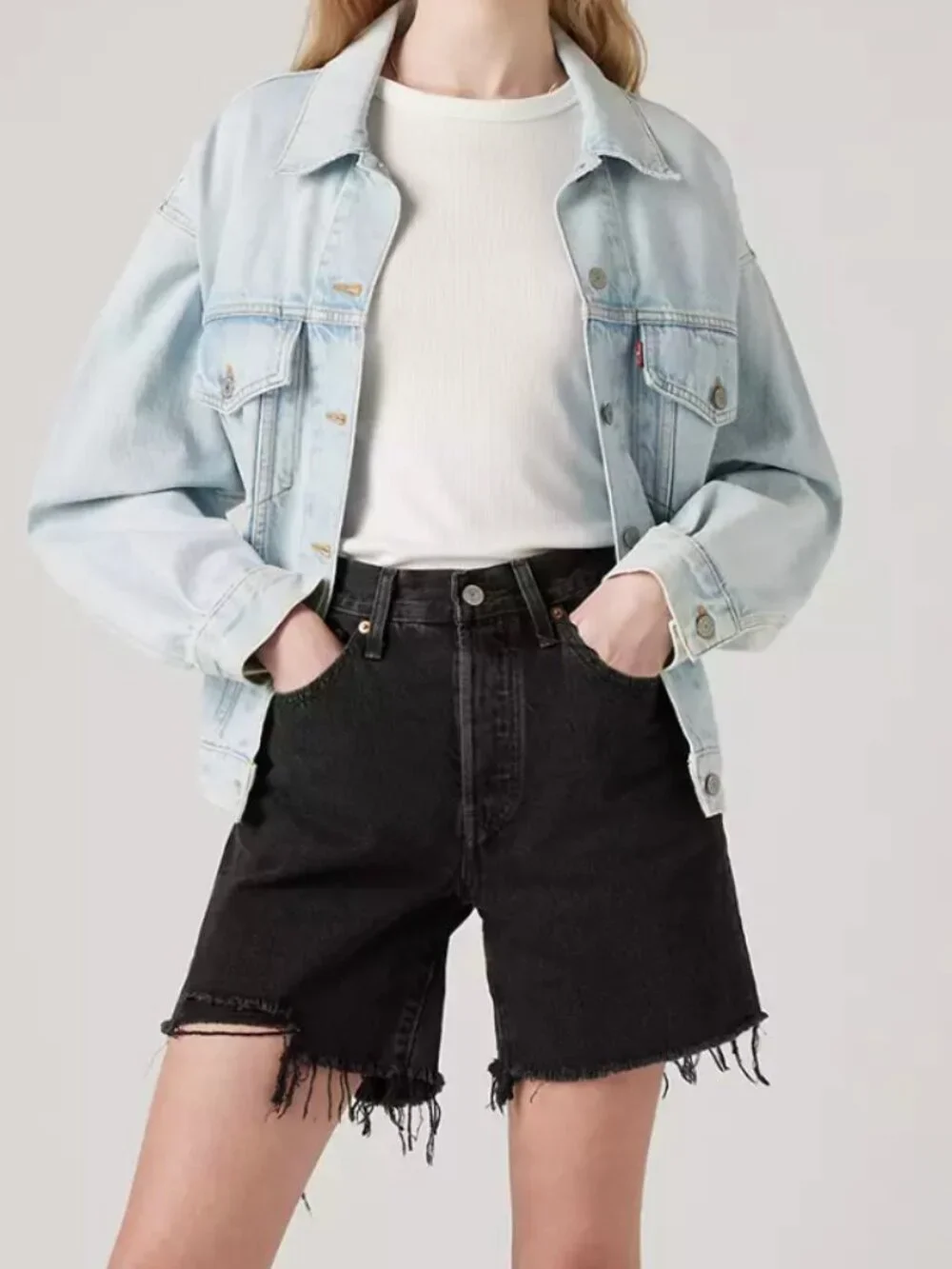 Levi's Women's Lunar Black 501 Mid Thigh Women's Shorts Raw Hem Size 32